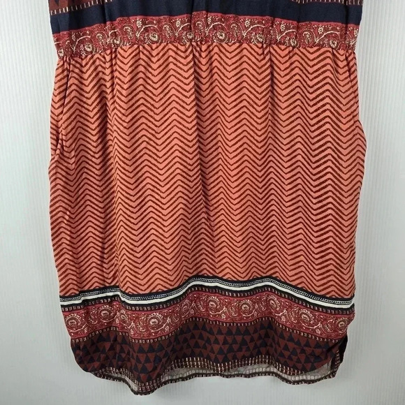Lucky Brand Mandarin Tie Dress Rayon Button Up Sleeveless Red Boho size M - Picture 9 of 13